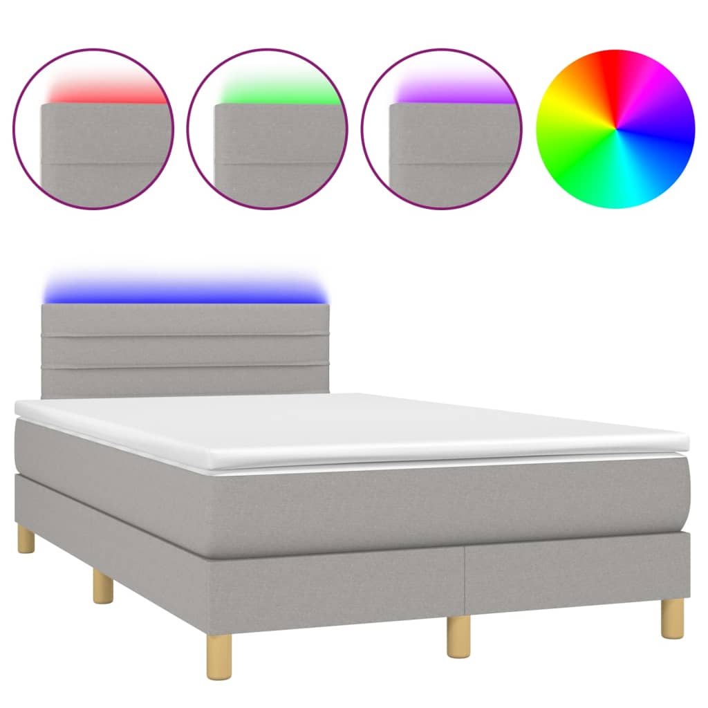 vidaXL Box spring postelja z vzmetnico LED sv. siva 120x190 cm blago