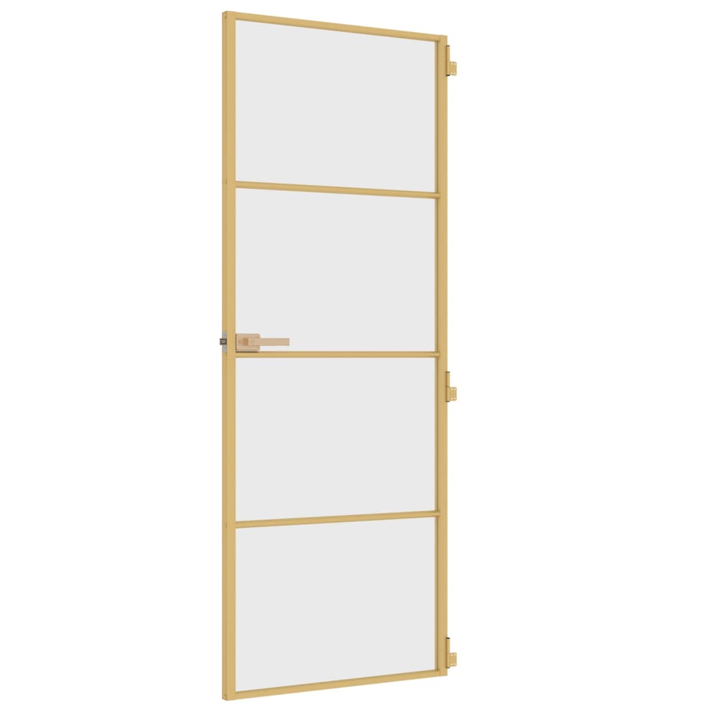 vidaXL Notranja vrata ozka zlata 76x201,5cm kaljeno steklo in aluminij