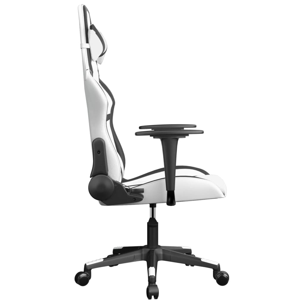 vidaXL Masažni gaming stol belo in črno umetno usnje