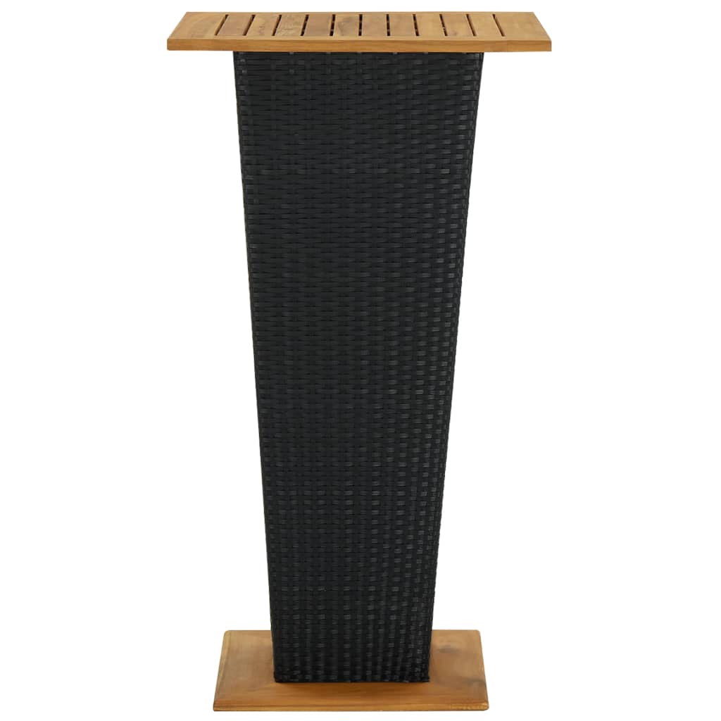 vidaXL Barska miza črna 60x60x110 cm poli ratan in trden akacijev les