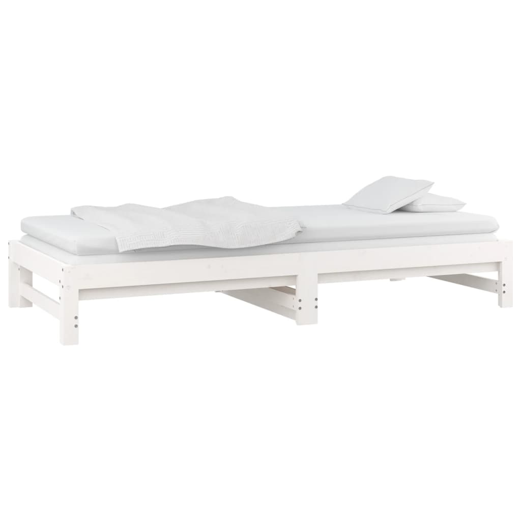 vidaXL Izvlečna dnevna postelja bela 2x(80x200) cm trdna borovina