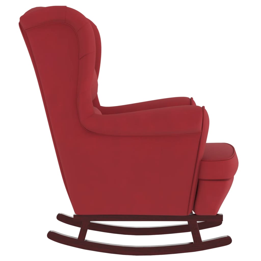 vidaXL Gugalni stol z nogami iz trdnega kavčukovca vinsko rdeč žamet