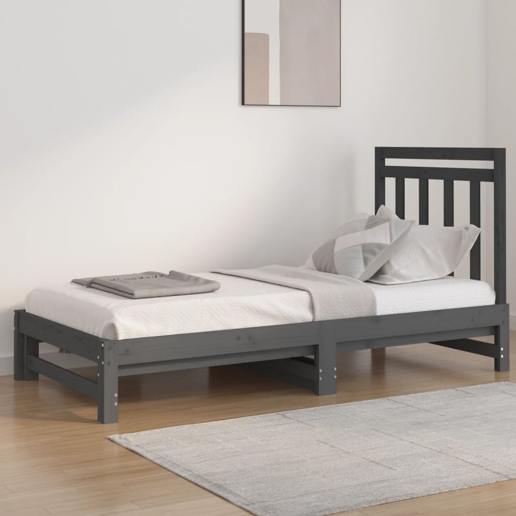 vidaXL Izvlečna dnevna postelja siva 2x(90x190) cm trdna borovina