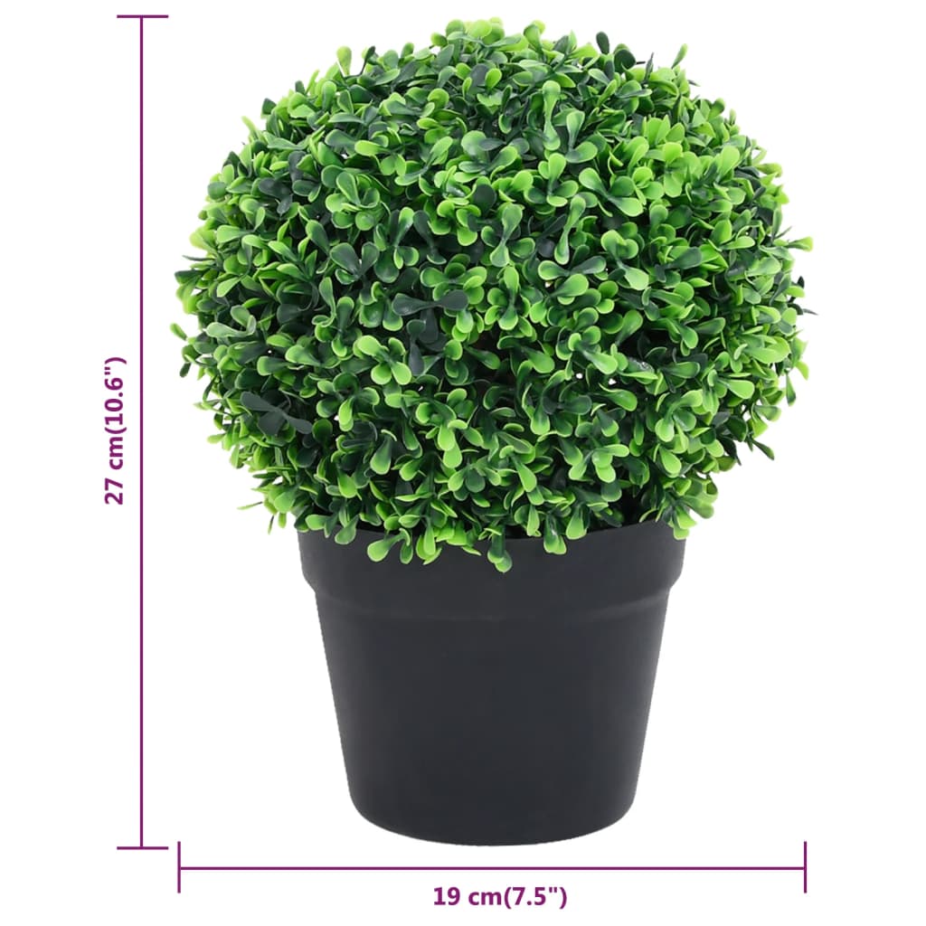 vidaXL Umetna rastlina pušpan 2 kosa z lonci okrogle oblike 27 cm