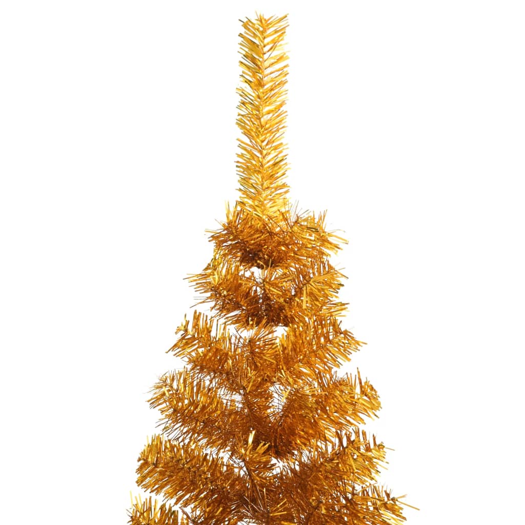vidaXL Umetna polovična novoletna jelka s stojalom zlata 210 cm PET