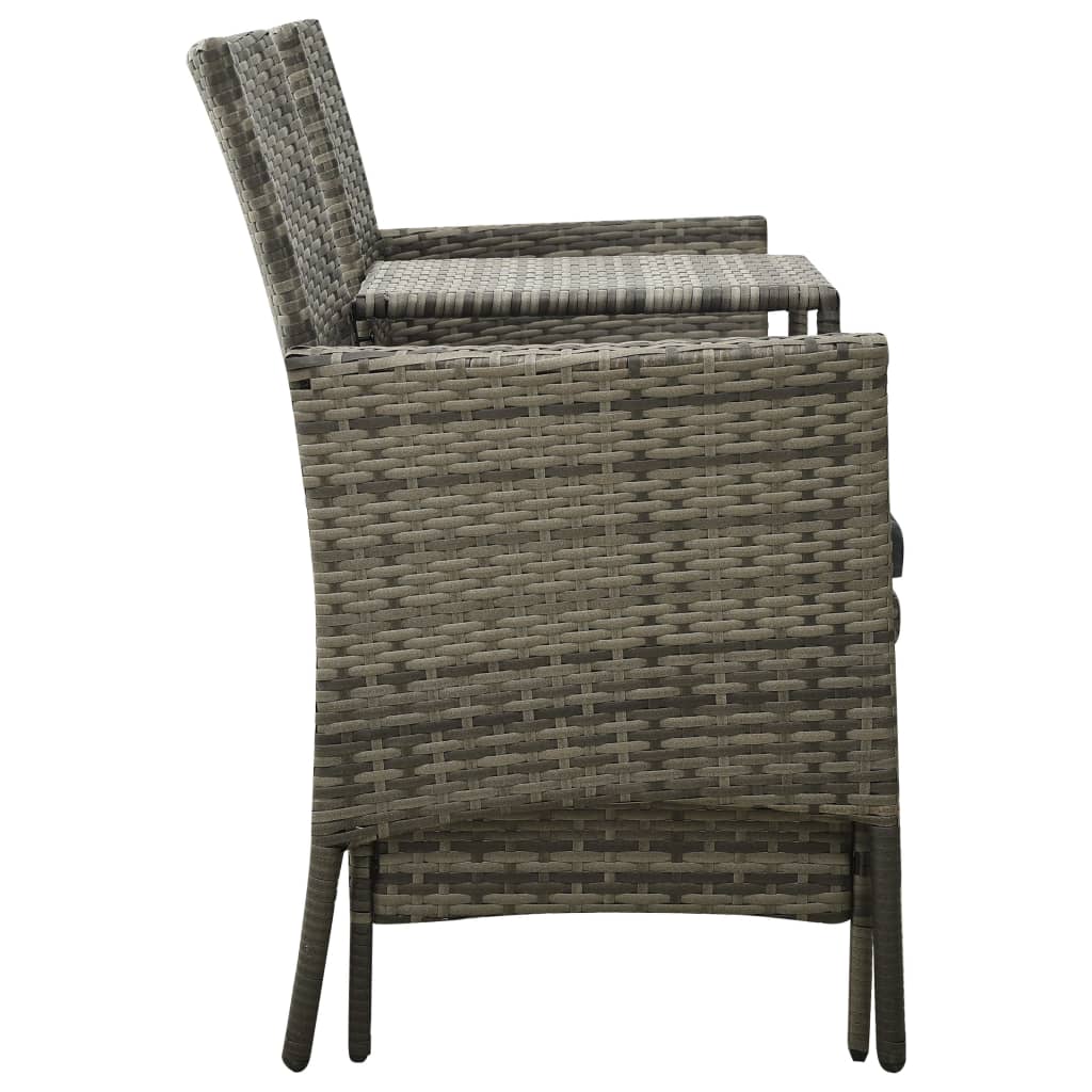 vidaXL Vrtni kavč dvosed z mizico in stolčki poli ratan siv