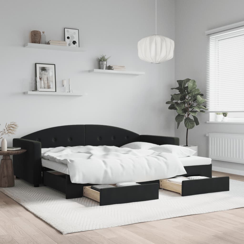 vidaXL Izvlečna dnevna postelja s predali črna 90x190 cm žamet