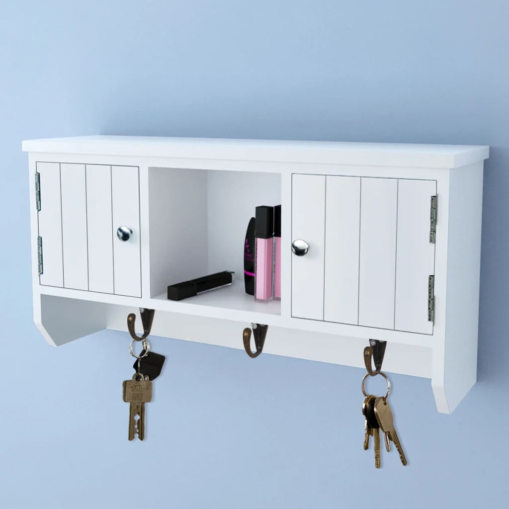 vidaXL Stenska omarica za ključe in nakit z vrati in kavlji