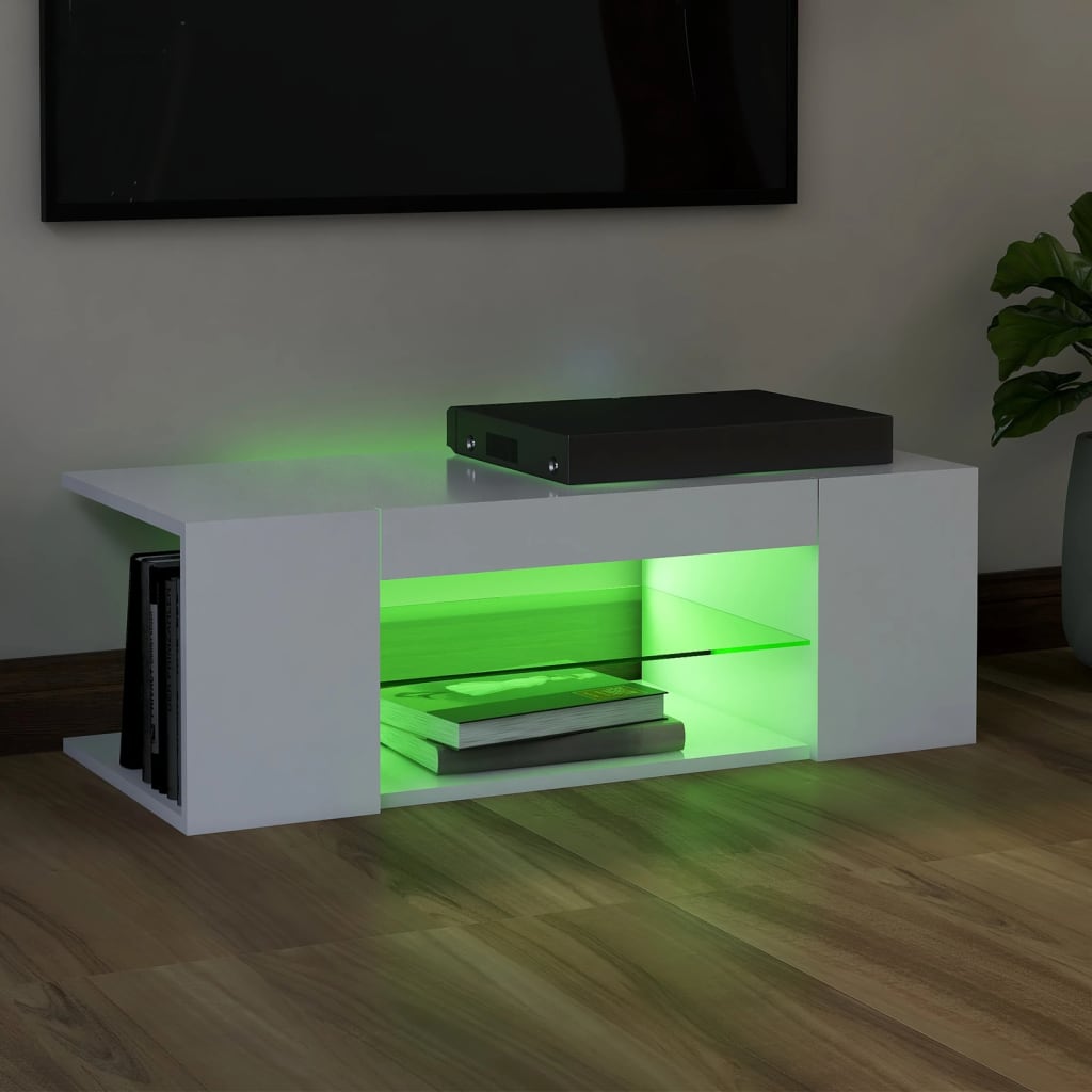 vidaXL TV omarica z LED lučkami bela 90x39x30 cm