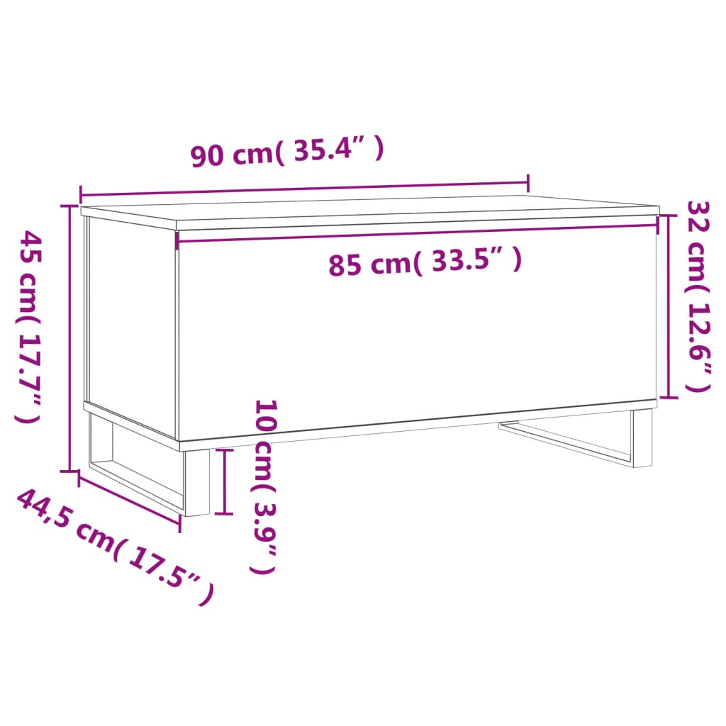vidaXL Klubska mizica visok sijaj bela 90x44,5x45 cm inženirski les