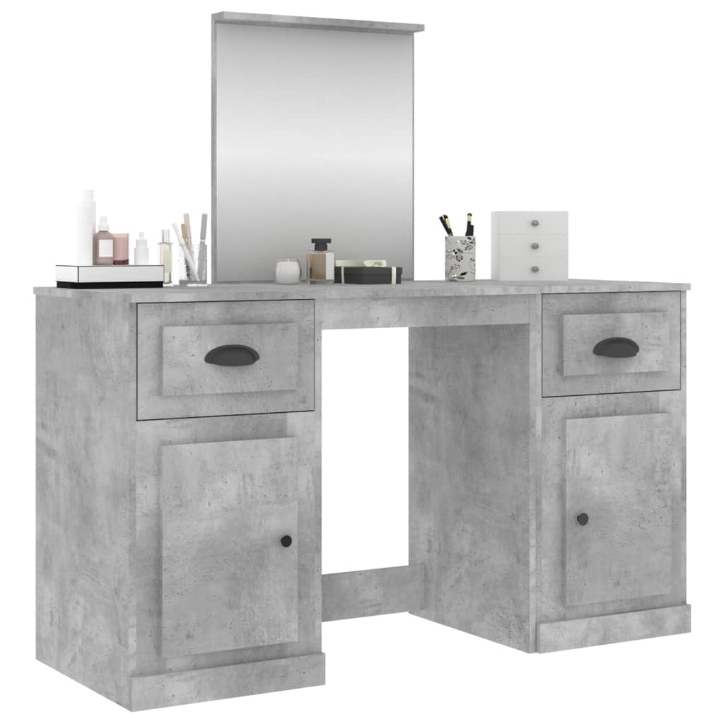vidaXL Toaletna mizica z ogledalom betonsko siva 130x50x132,5 cm