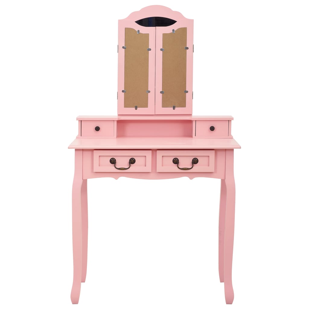 vidaXL Mizica za ličenje s stolčkom roza 80x69x141 cm les pavlovnije