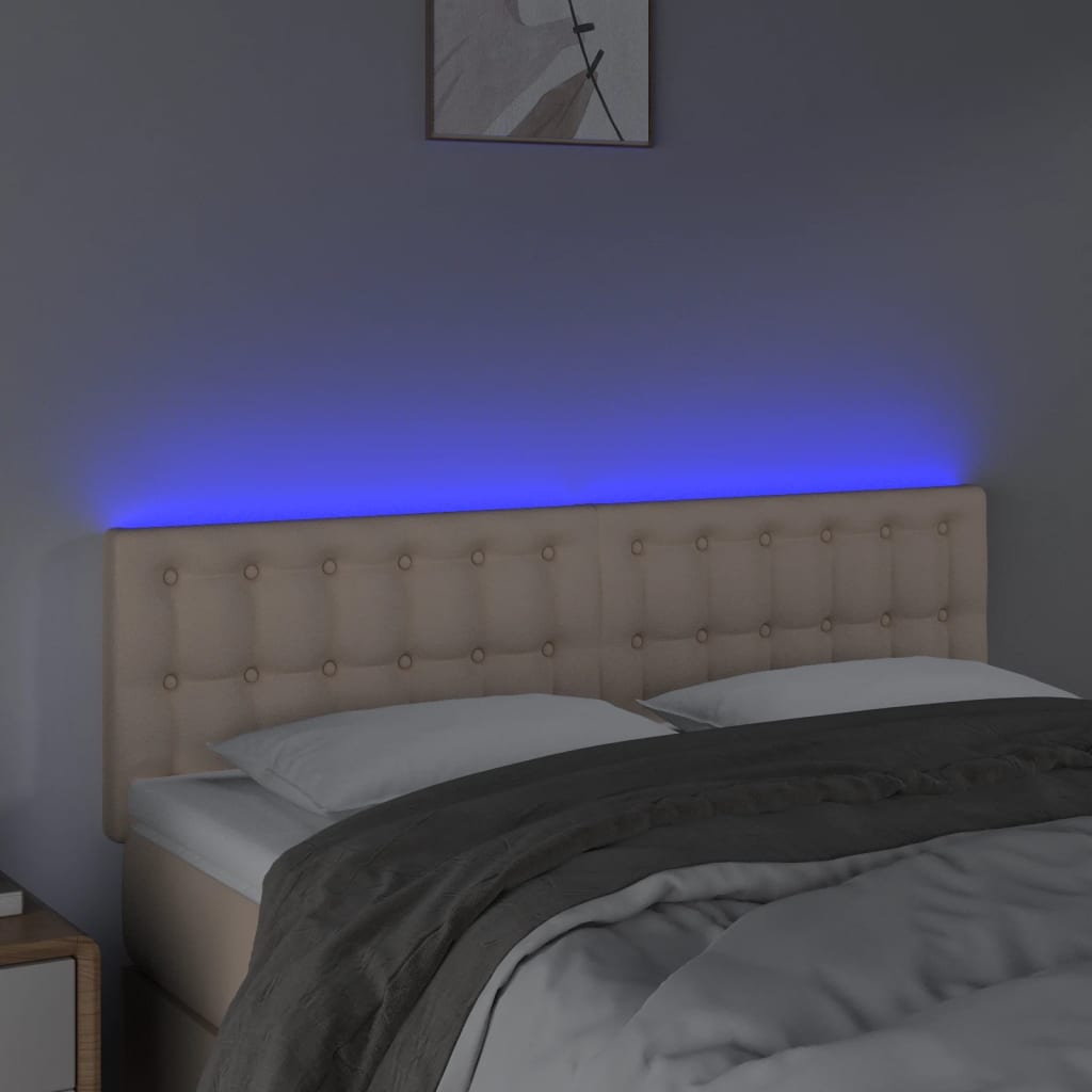 vidaXL LED posteljno vzglavje kapučino 144x5x78/88 cm umetno usnje