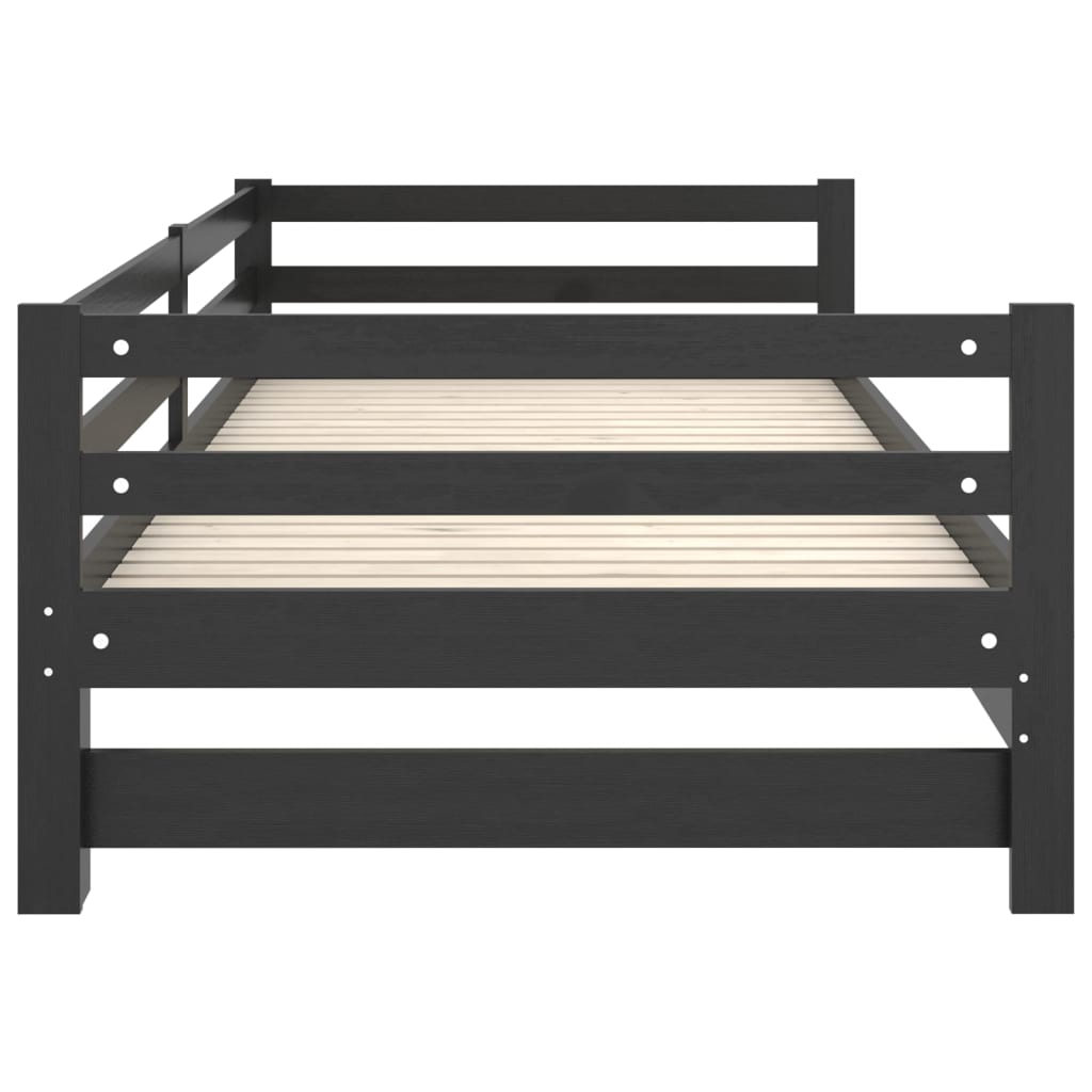 vidaXL Izvlečna dnevna postelja črna trdna borovina 2x(90x200) cm