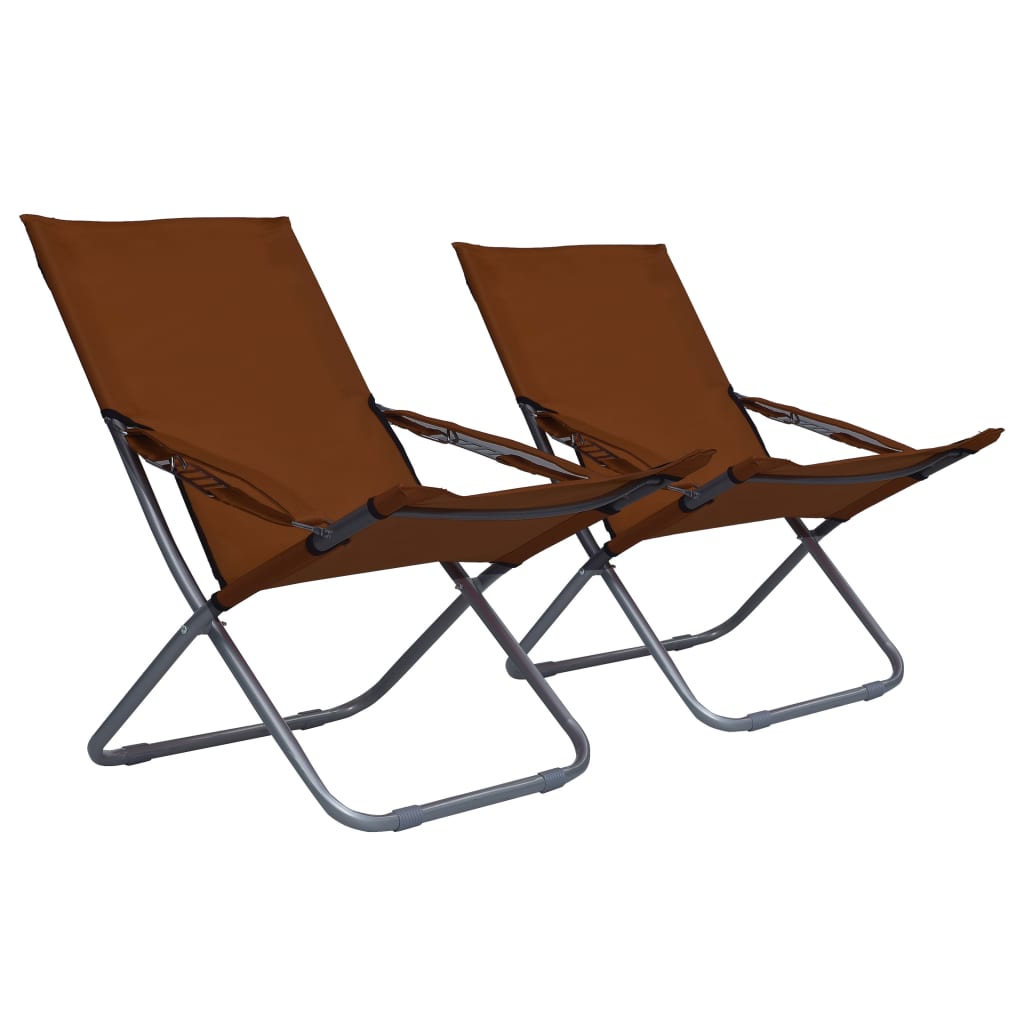 vidaXL Zložljivi stoli za na plažo 2 kosa iz blaga rjavi