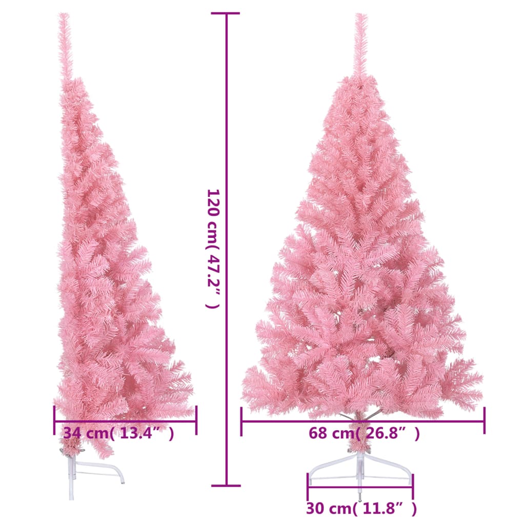 vidaXL Umetna polovična novoletna jelka s stojalom roza 120 cm PVC