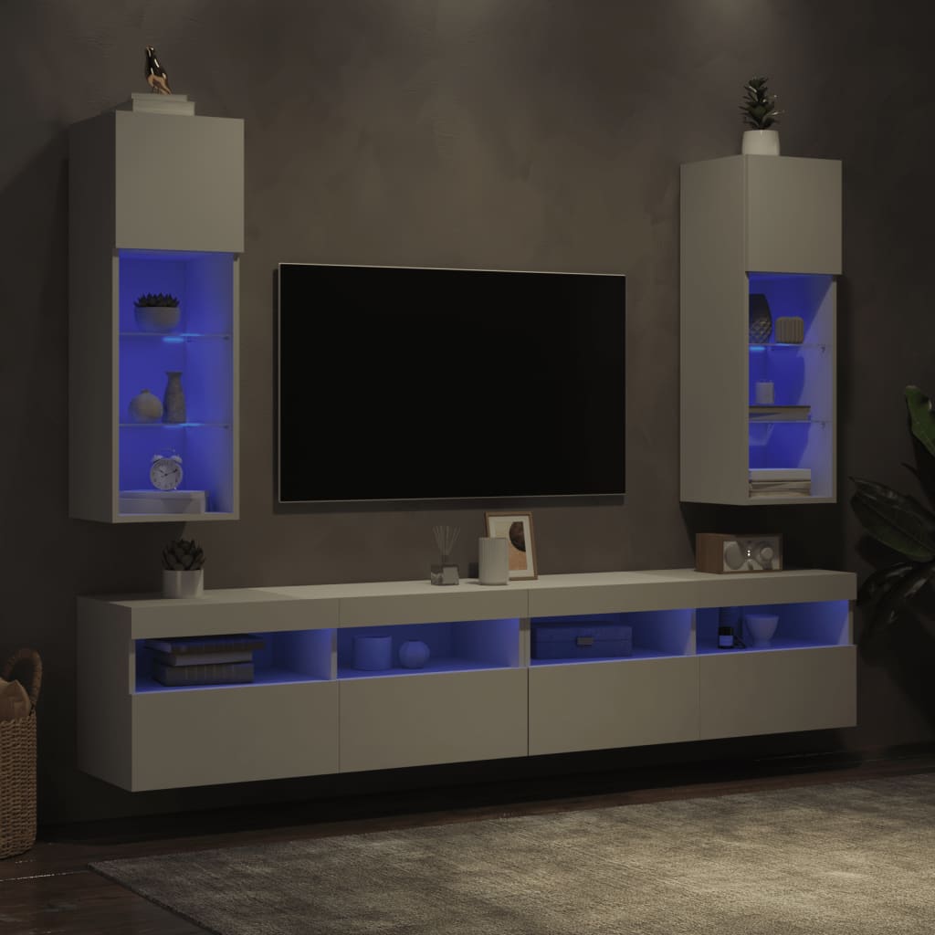 vidaXL TV omarica z LED lučkami 2 kosa bela 30,5x30x90 cm