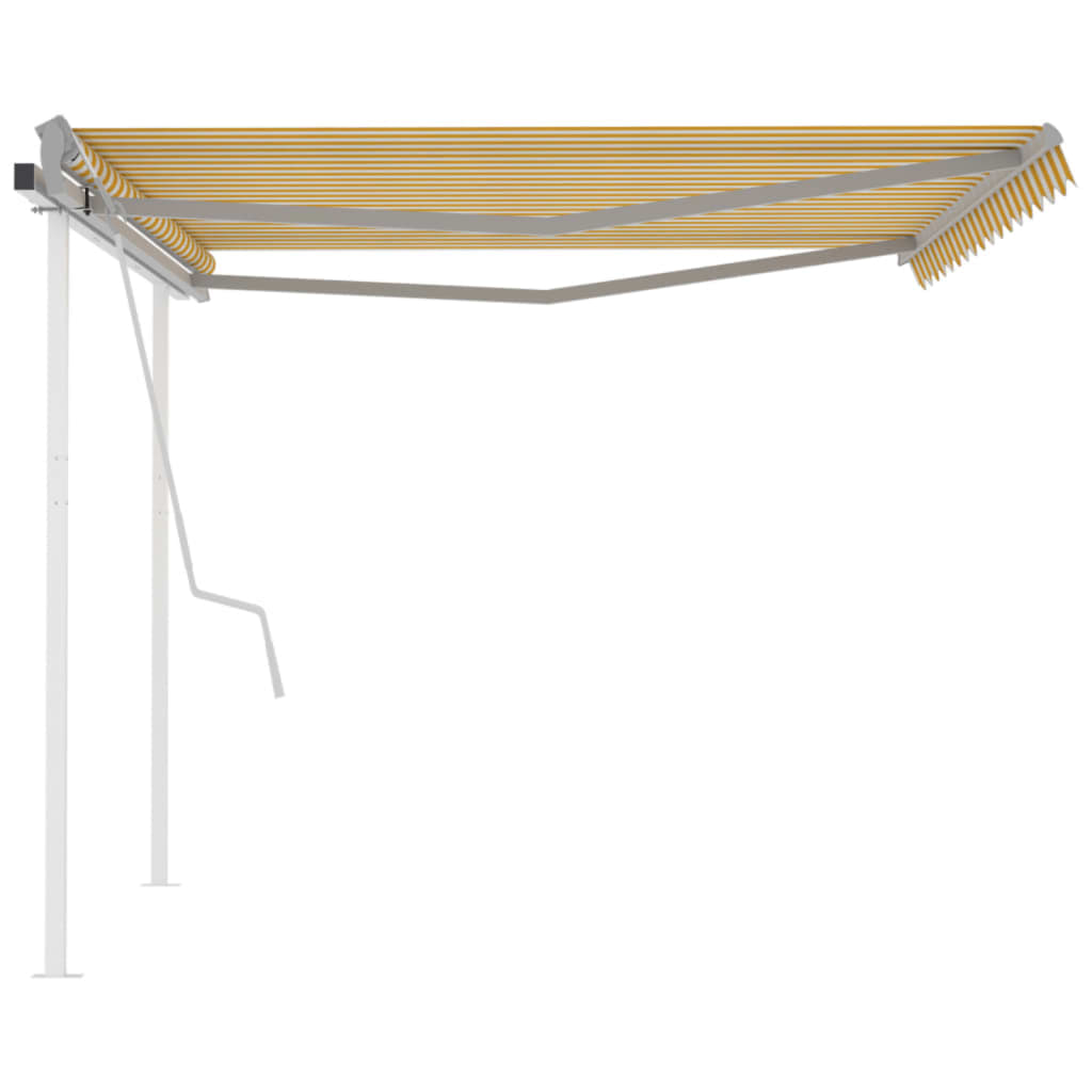 vidaXL Ročno zložljiva tenda s stebrički 4x3,5 m rumena in bela