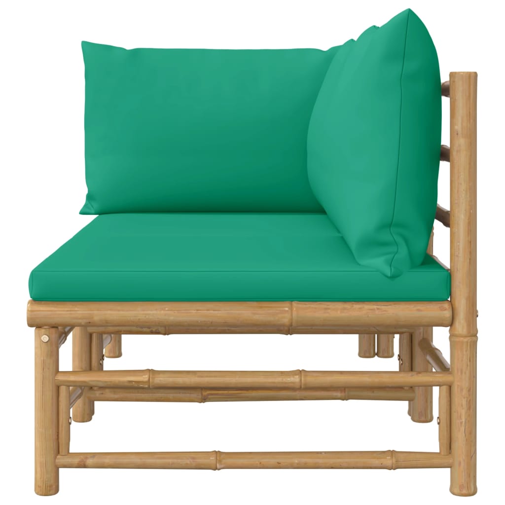 vidaXL Vrtna sedežna garnitura 2-delna z zelenimi blazinami bambus