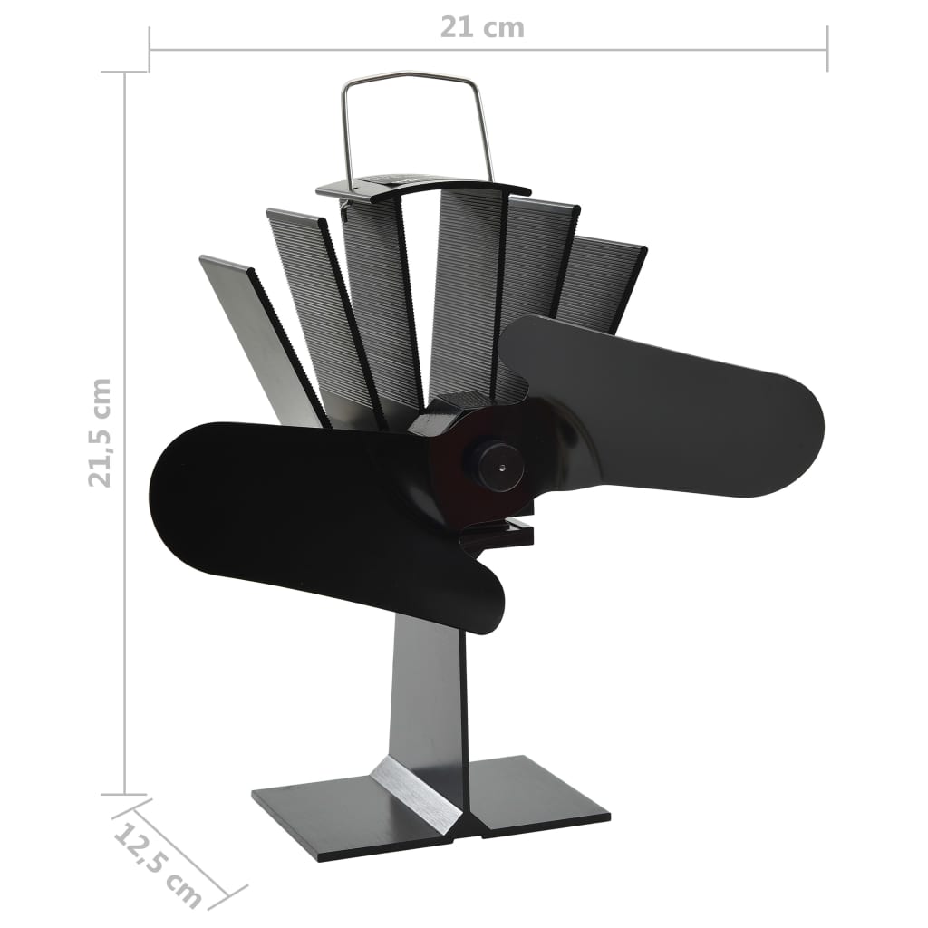 vidaXL Ventilator za kamin na toploto z 2 kriloma črn