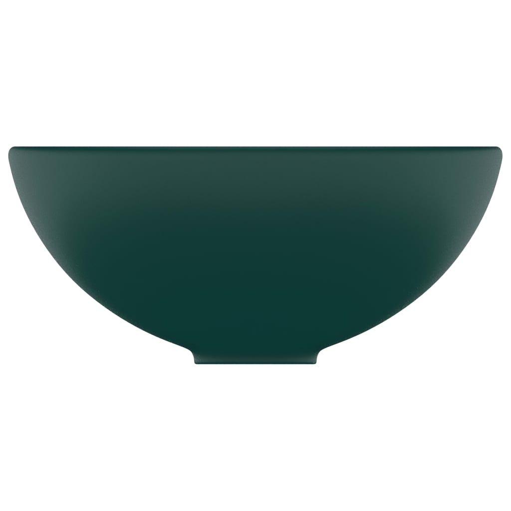 vidaXL Razkošen umivalnik okrogel mat temno zelen 32,5x14 cm keramičen