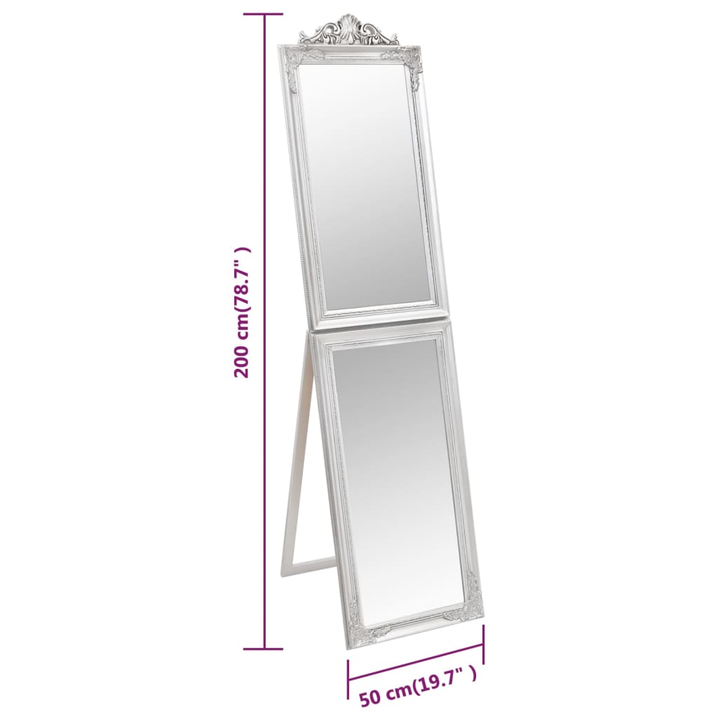 vidaXL Prostostoječe ogledalo srebrno 50x200 cm