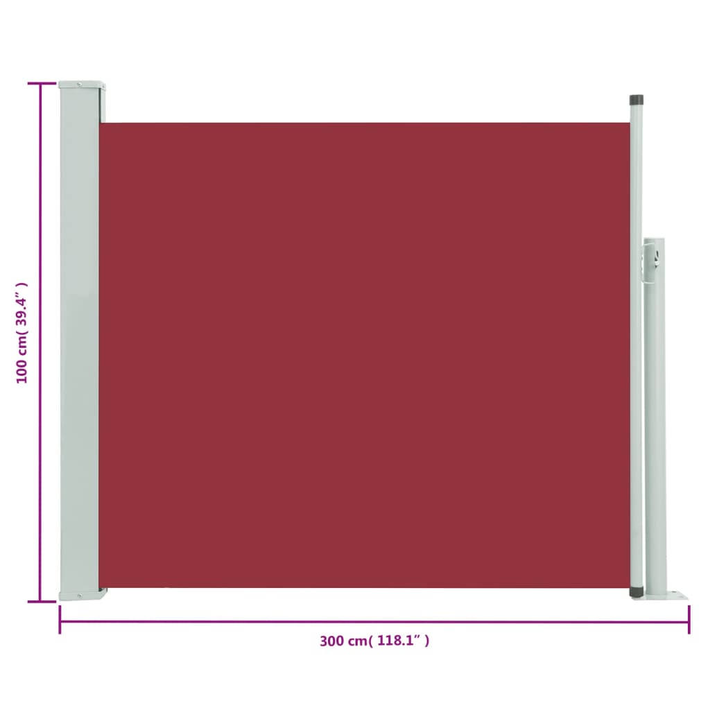 vidaXL Zložljiva stranska tenda za teraso 100x300 cm rdeča