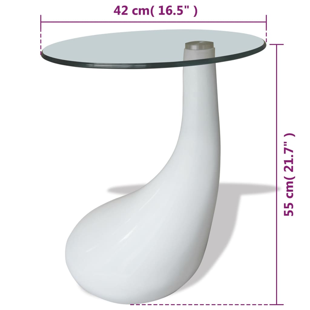 vidaXL Klubska mizica z okroglim steklom visok sijaj bela