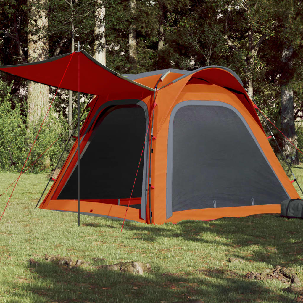 vidaXL Šotor za kampiranje za 4 osebe siv in oranžen vodoodporen