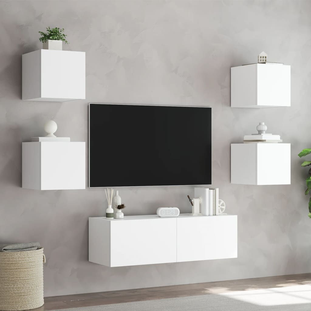 vidaXL Stenske TV omarice z LED lučkami 5 kosov bela