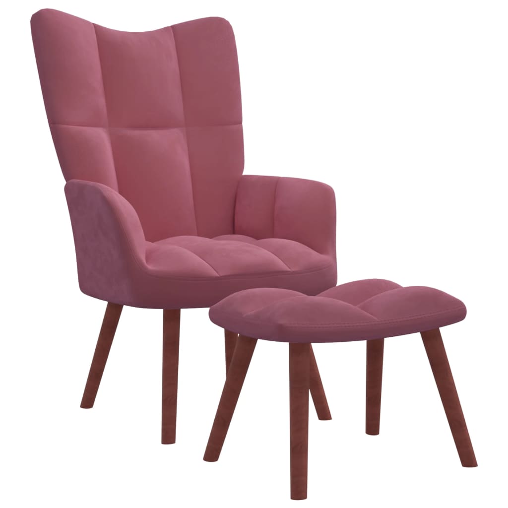 vidaXL Stol za sproščanje s stolčkom roza žamet