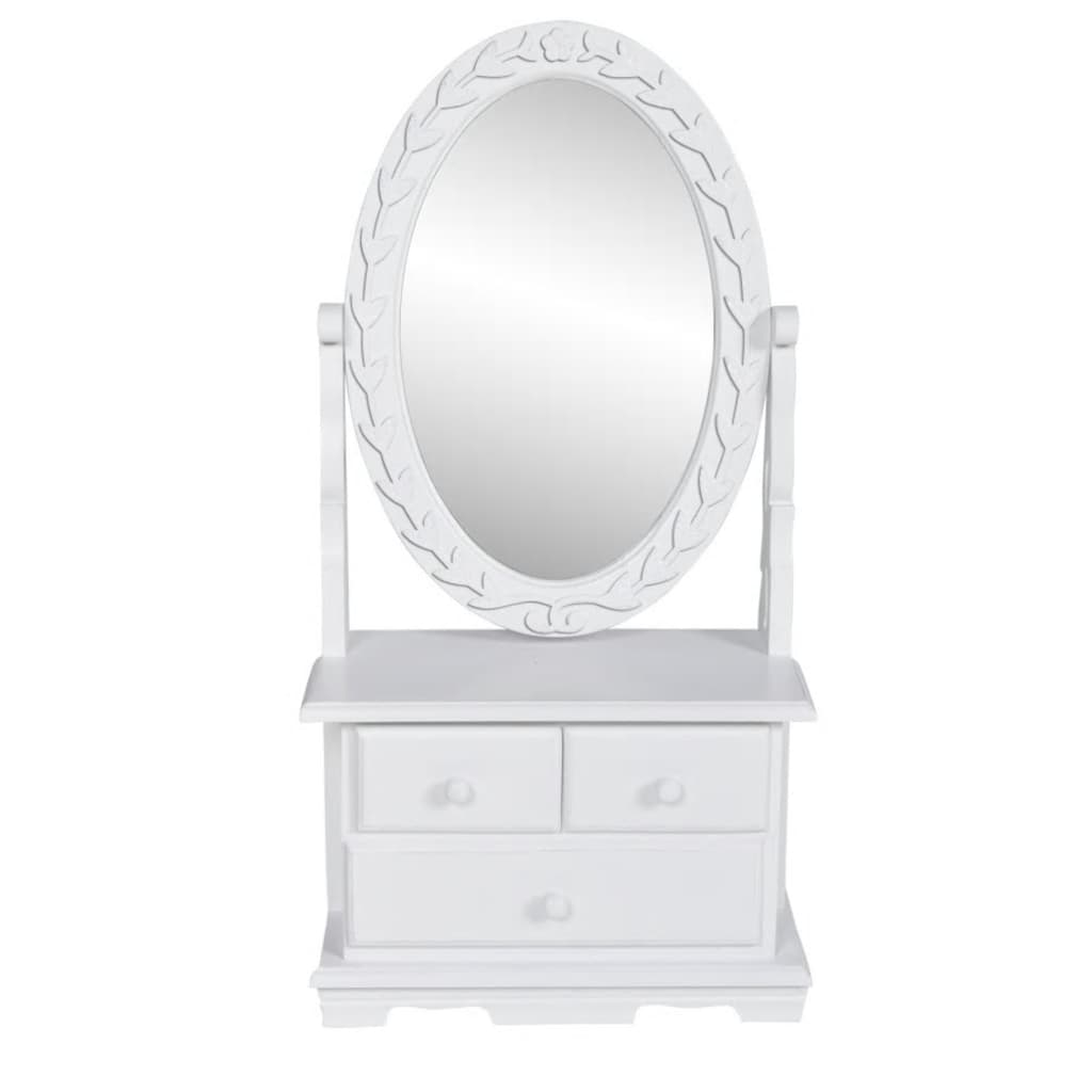 vidaXL Toaletna miza z ovalnim vrtljivim ogledalom MDF