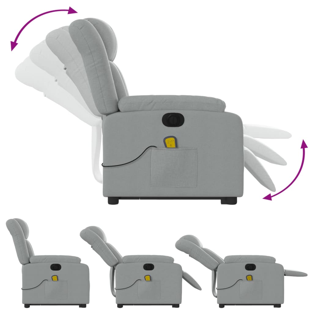 vidaXL Električni masažni naslanjač s funkcijo vstajanja svetlo siv
