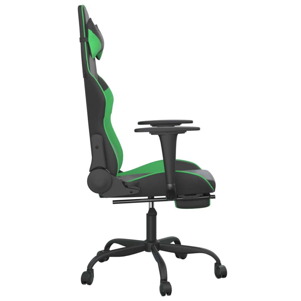vidaXL Masažni gaming stol z oporo za noge črno in zeleno umetno usnje