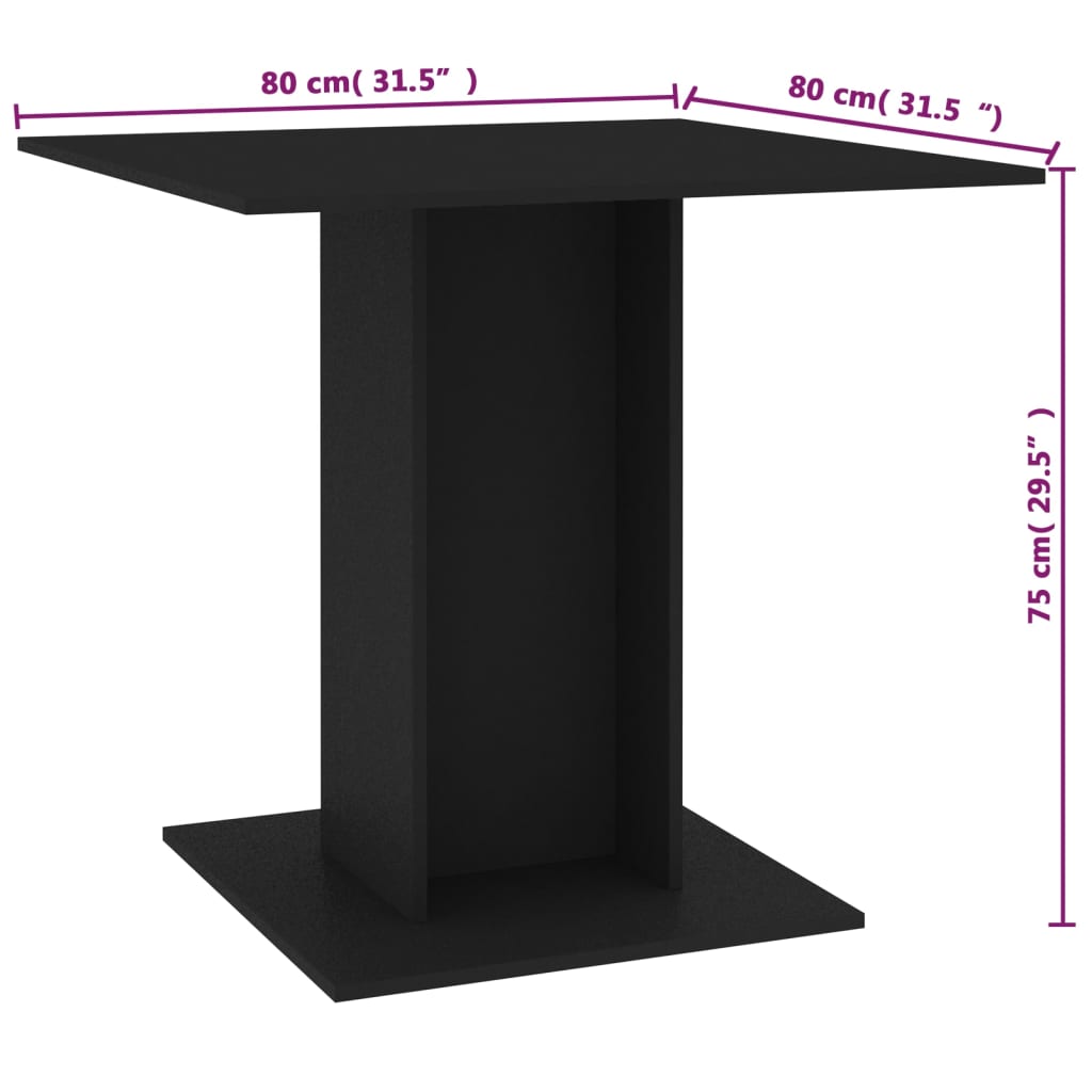 vidaXL Jedilna miza črna 80x80x75 cm iverna plošča