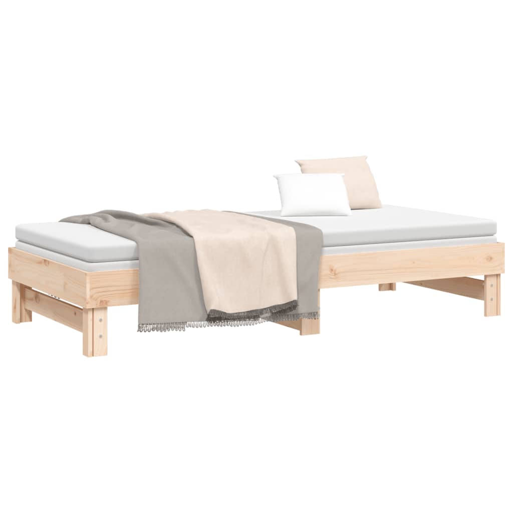 vidaXL Izvlečna dnevna postelja 2x(100x200) cm trdna borovina