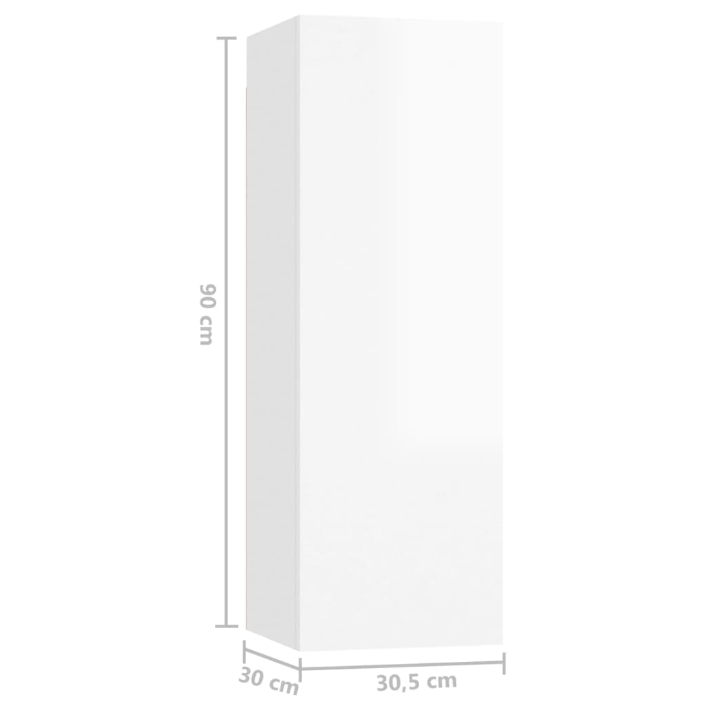 vidaXL TV omarice 4 kosi visok sijaj bele 30,5x30x90 cm iverna plošča