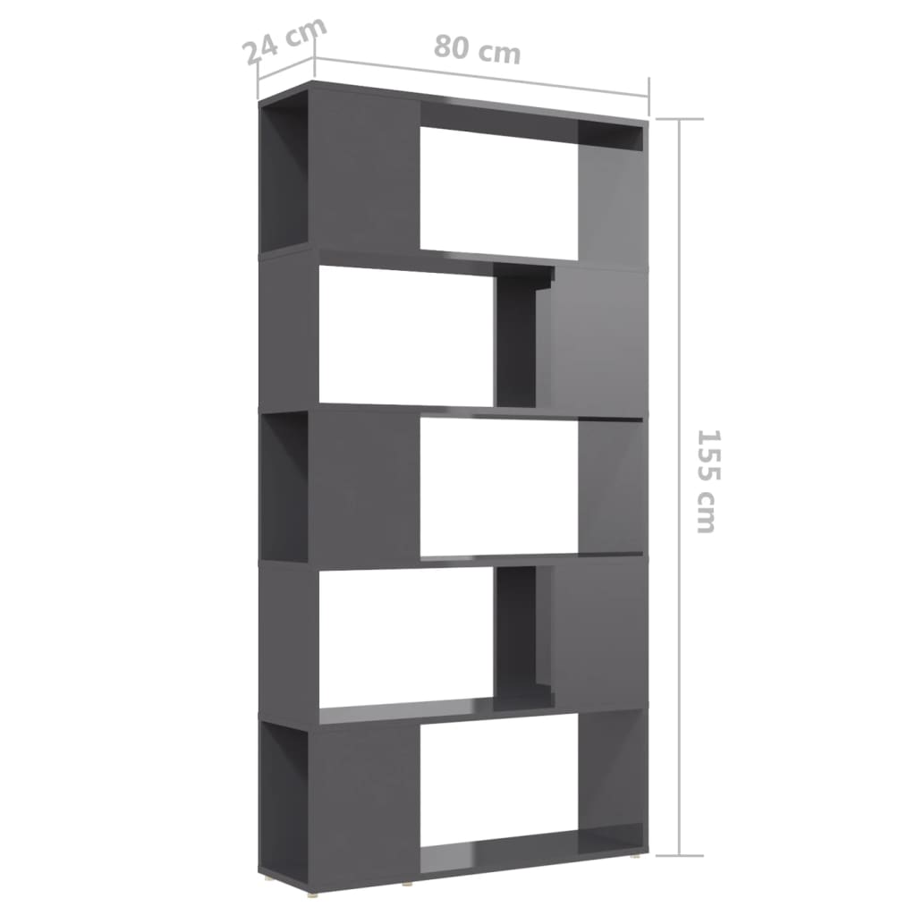 vidaXL Knjižna omara za razdelitev prostora sijaj siva 80x24x155 cm