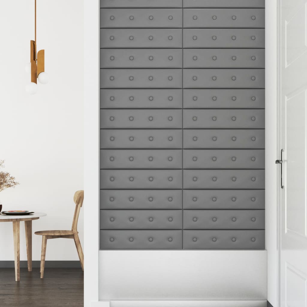 vidaXL Stenski paneli 12 kosov sivi 60x15 cm umetno usnje 1,08 m²