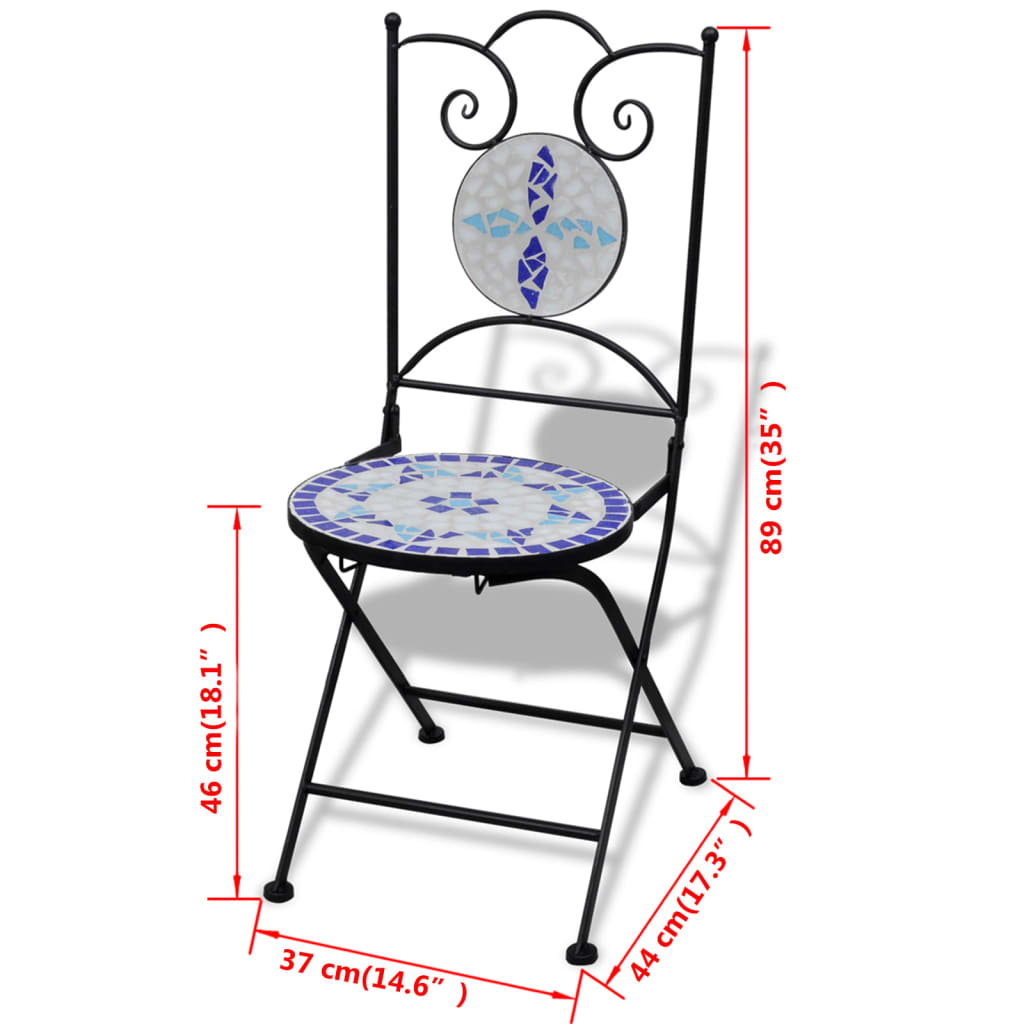vidaXL Zložljivi bistro stoli 2 kosa keramika modre in bele barve