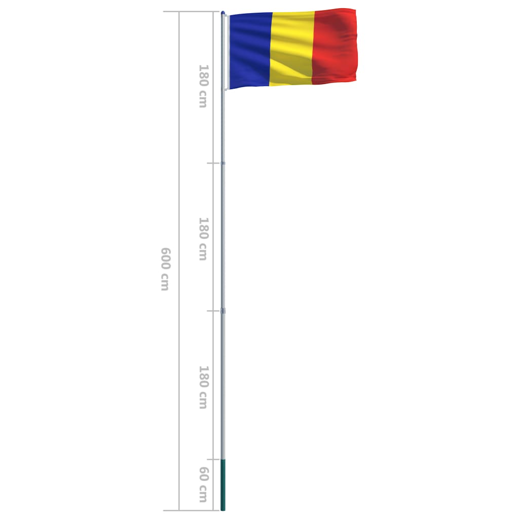vidaXL Romunska zastava in aluminijast zastavni drog 6 m