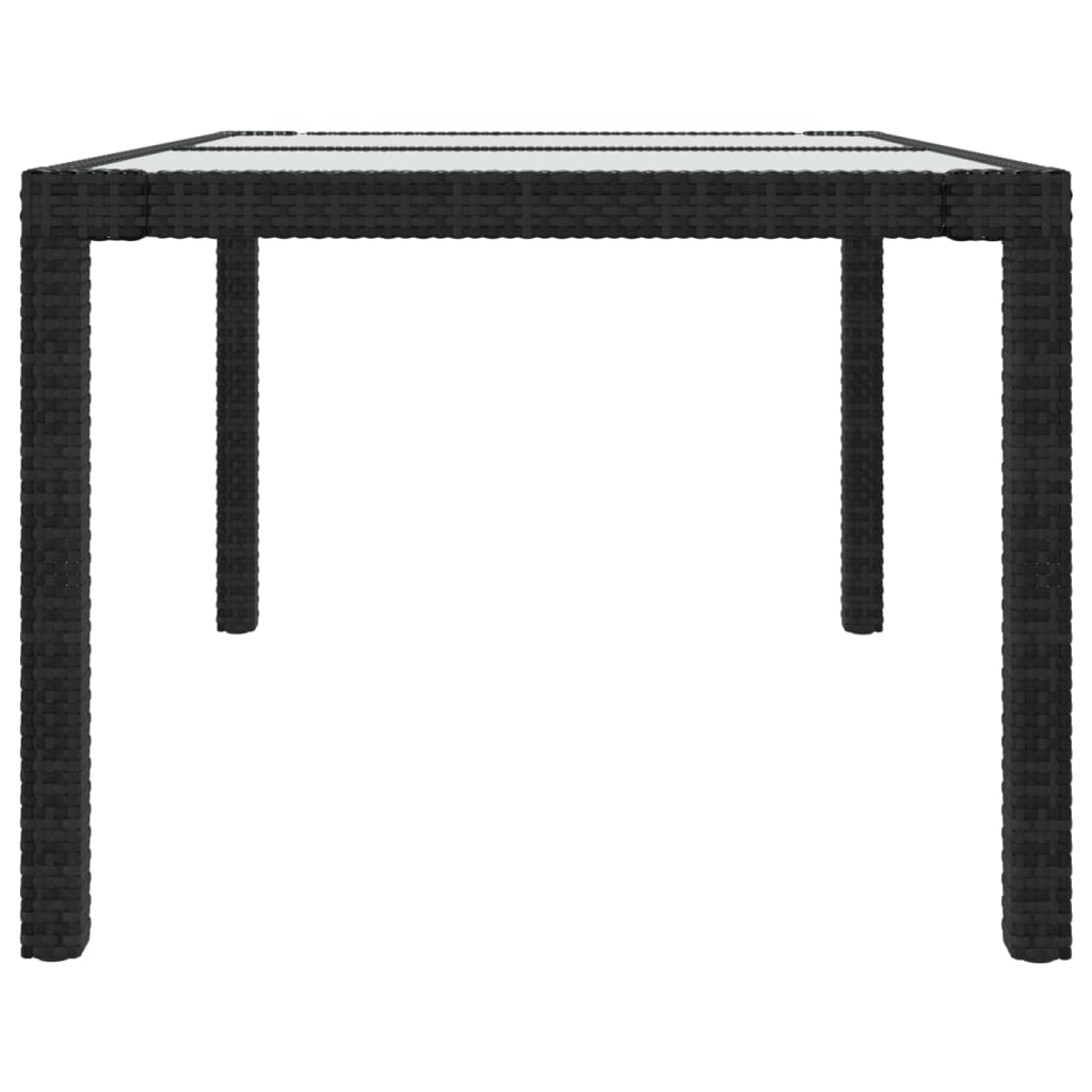 vidaXL Vrtna miza 150x90x75 cm kaljeno steklo in poli ratan črna