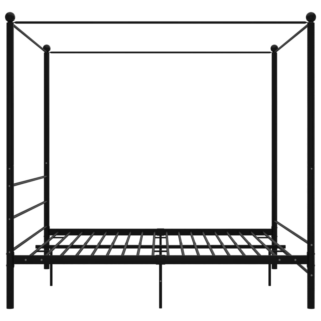 vidaXL Posteljni okvir z ogrodjem za baldahin črn kovinski 200x200 cm
