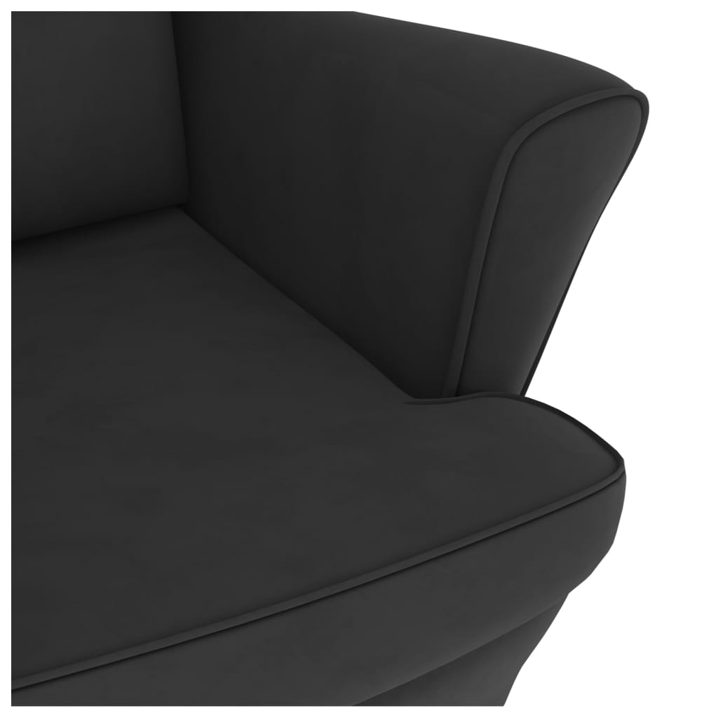 vidaXL Gugalni stol z nogami iz trdnega kavčukovca črn žamet