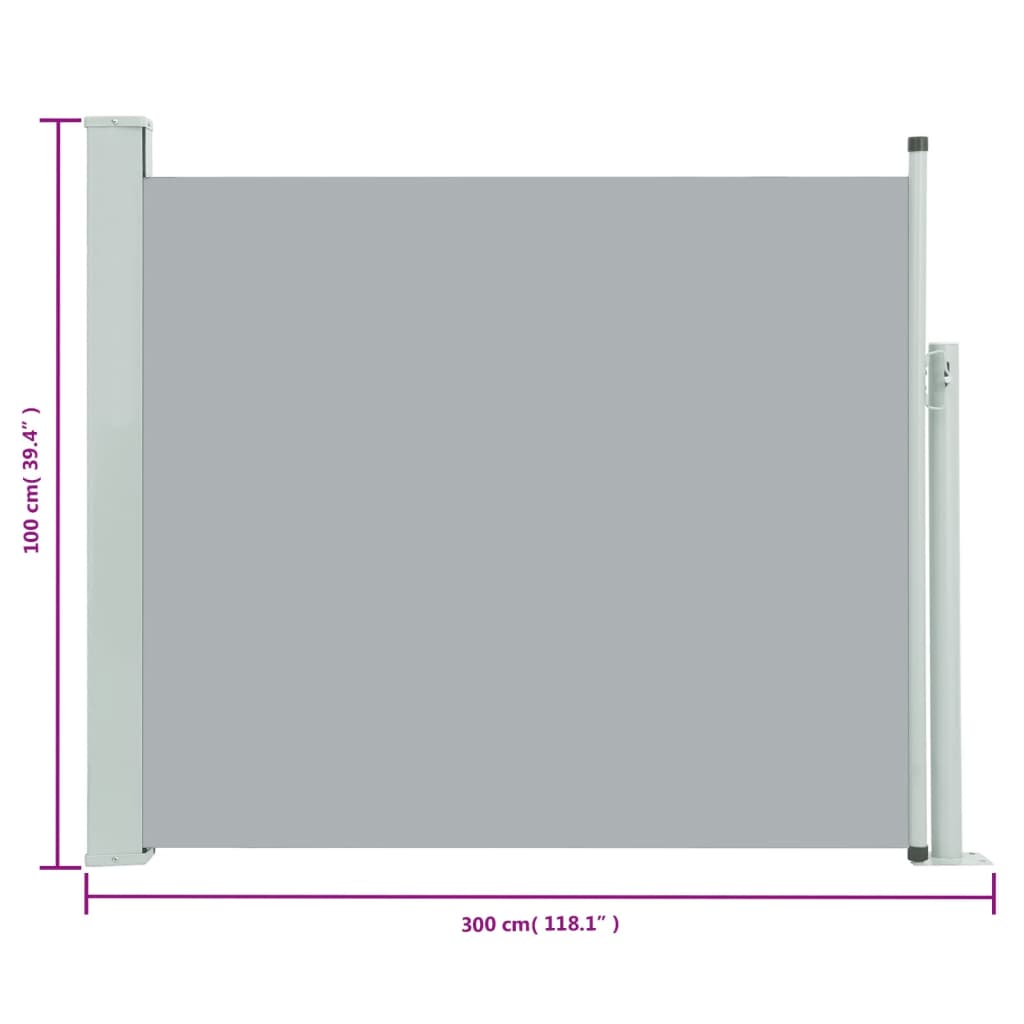 vidaXL Zložljiva stranska tenda za teraso 100x300 cm siva