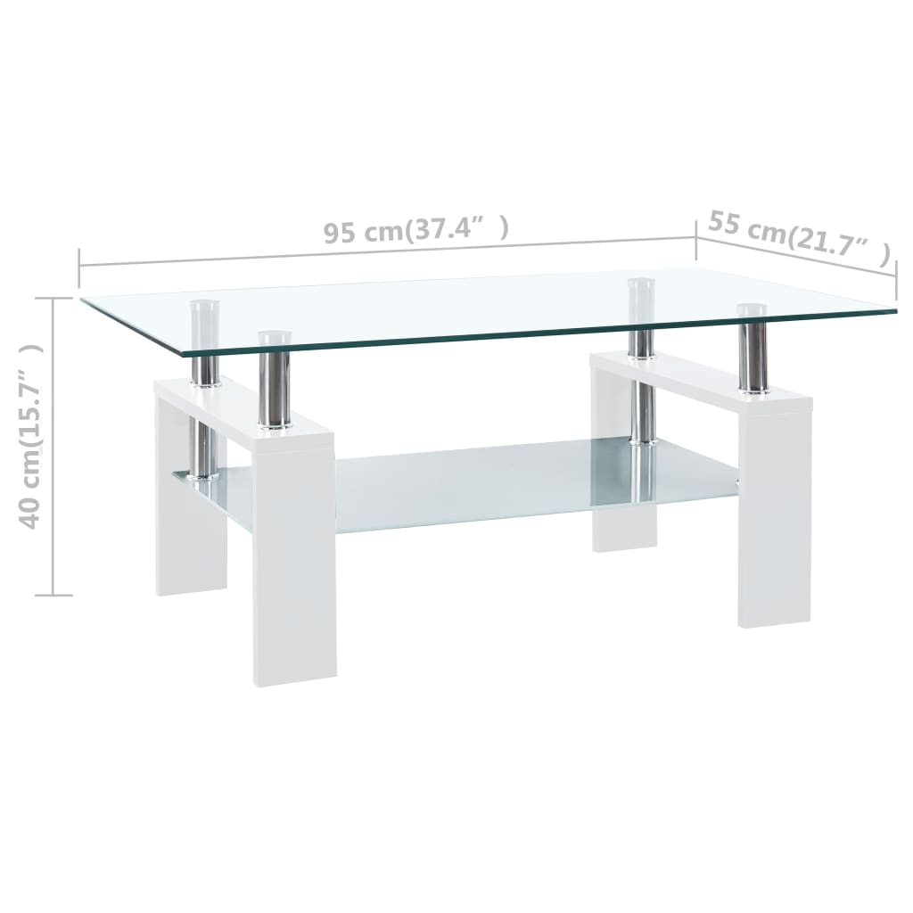 vidaXL Klubska mizica bela in prozorna 95x55x40 cm kaljeno steklo