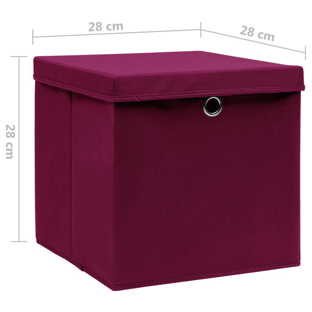 vidaXL Škatle s pokrovi 10 kosov 28x28x28 cm temno rdeče