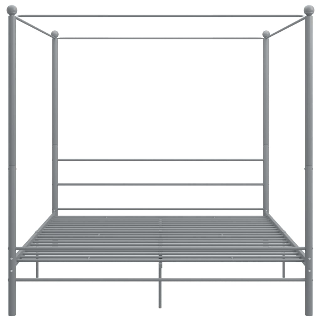 vidaXL Posteljni okvir z ogrodjem za baldahin siv kovinski 180x200 cm