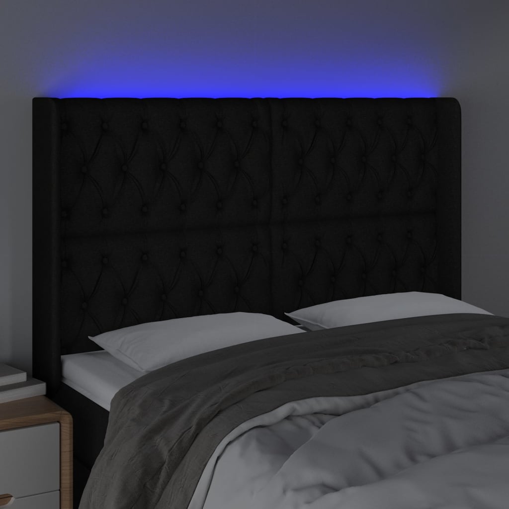 vidaXL LED posteljno vzglavje črno 163x16x118/128 cm blago