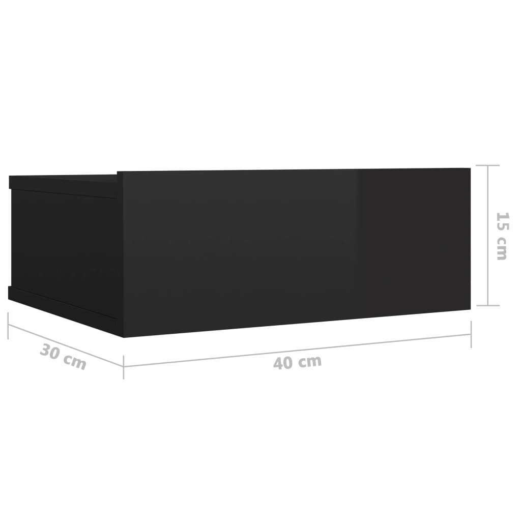 vidaXL Stenska nočna omarica visok sijaj črna 40x30x15 cm